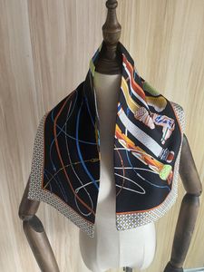 Foulards 2023 arrivée mode foulard en soie à rayures noires 90 Cm carré châle sergé Wrap pour femmes dame Hijab