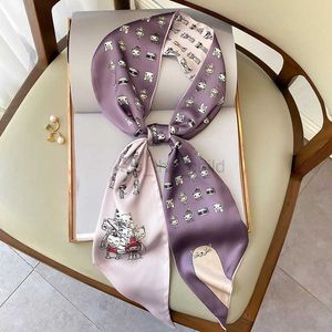 Foulards 2023 luxe femme petit foulard en soie printemps automne Animal chat lapin imprimé ruban cou foulards longue femme bandeau sac sangle Y23