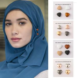 Bufandas 4 PCS Fuerte Chapado de metal Magnético Hijab Clip Seguro Broche Accesorio de lujo Sin agujeros Imán para bufanda musulmana