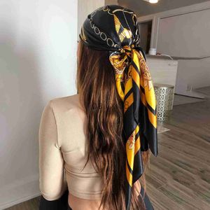 Bufandas 90 * 90 cm Pañuelo para el cabello Mujer Diseñador de moda Hermosas flores Foulard Satén suave Mantón Pañuelo Cuadrado Bufandas de seda Cuello Pañuelo J230703