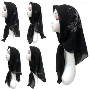 Bufandas 90 90 cm Mujeres Musulmanas Negro Gasa Hijab Bufanda Cuadrada Rhinestone Diamante Mantones Islámico Turbante Cabeza Envoltura Árabe Headwear