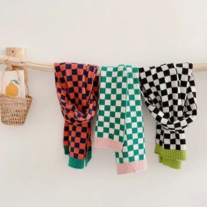 Bufandas otoño invierno estilo coreano unisex niños a cuadros bufandas de punto chic cálido bebé niños patchwork chal suave envolturas 231021