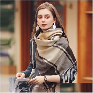 Écharpes Big Tartan Foulards Wrap Châle Femmes Longue Couverture À Carreaux Chunky Surdimensionné Hiver / Automne Chaud Drop Livraison Accessoires De Mode Ha Dhgui