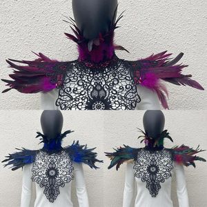 Bufandas Black Gothic Lace Feather Shawl Cape Women Stage Show Ropa Collar Capa Poncho Wrap Halloween Cosplay Accesorios de disfraces