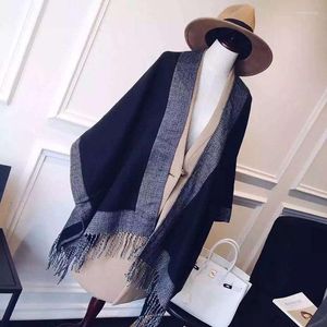 Bufandas negro gris espiga Poncho con borla mujer Cachemira manta bufanda mujer invierno grueso cálido capas chal 2022