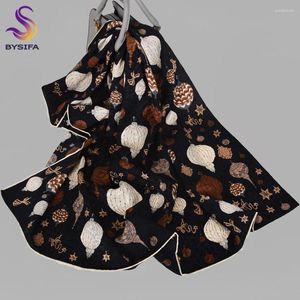 Bufandas BYSIFA| Chal de seda beige negro Bufanda Hijab Estilo chino Linterna Marca Otoño Invierno Sambo Natural 110 110CM