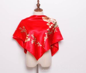 Foulards Designer Marque Printemps Femmes Style Chinois Imprimé Floral Rouge Bleu Beige Blanc Gris Rose Foulard En Soie Professionnel 9090cm9413049