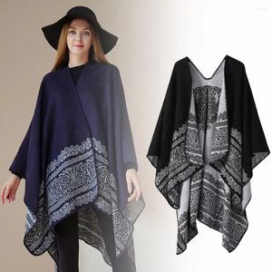 Écharpes double face polaire châle de luxe élégant hiver chaud épaissir cachemire cape dentelle motif cape cardigan