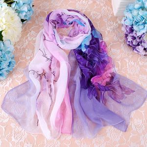 Bufandas elegante hermosa gradiente peonía estampado chifón Georgette bufanda mujer Foulard verano playa protección solar Hijab fino