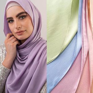 Bufandas Moda Bandana Diadema Hijab Satén Seda Crepe Arrugado Bufanda Mujeres Musulmán Pañuelo Envuelve Foulard Turbante 1 UNID Venta al por menor