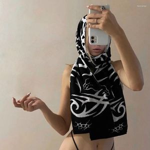 Foulards Mode Creative Rayé Esthétique Y2K Tricoté Écharpe Pour Femme Tablier D'hiver Pour Hommes Noir Gland Lumineux Kpop
