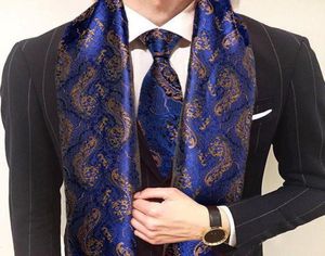 Craquins Fashion Men Tie Blue Gold Jacquard Paisley 100 Silk Scarf Automne Hiver Business Casual Business Suit châle Barrywang8774917