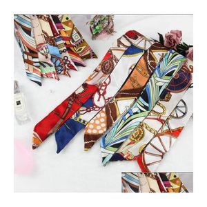 Écharpes écharpe à imprimé Mtifonction Fashion pour les sacs à main Gath 36 couleurs enveloppe de tête écharpes ruban pour femmes Turban Triangle Bande