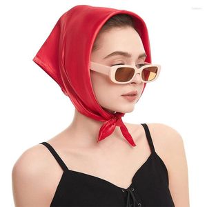 Bufandas Moda Mujeres Satén Seda 60x60cm Cuadrado Hijab Color Sólido Señora Protector Solar Versátil Bandana