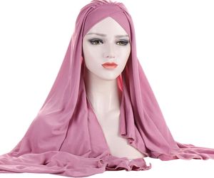 Bufandas Moda Mujeres Color Sólido Algodón Pañuelo Listo para usar Instant Hijab Bufanda Musulmán Mantón Islámico Hijabs Árabe Wrap Head