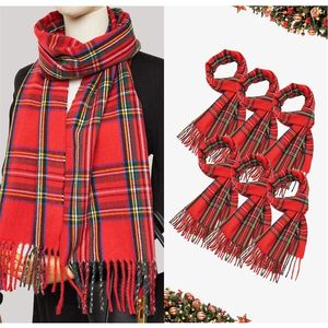 Funtery 6 pièces écharpe d'hiver à carreaux de Noël texture de cachemire doux écharpe à carreaux vert et rouge chaud châle cadeau pour hommes et femmes 231204