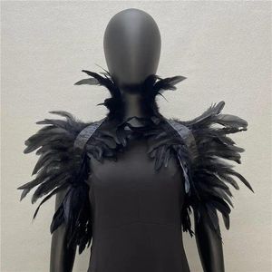 Bufandas Halloween Mujeres Cosplay Natural Feather Shrugs Shawl Cape Luxury Hombro Poncho Wraps Sexy Punk Gothic Victorian Scarve