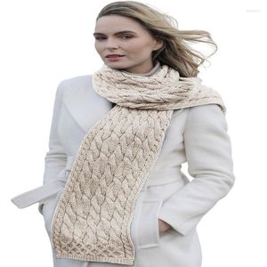 Foulards Écharpe Traditionnelle Irlandaise Écharpe En Tricot Par Temps Froid Pour Femme Laine Mérinos Douce De Qualité Supérieure Fabriquée En Irlande | Blanc naturel