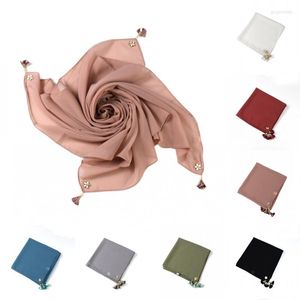 Foulards Islamique Plaine Foulard Châles Eid Femmes Musulmanes Hijab Mousseline de Soie Carré 90 90 cm Plage Écharpe Doux Tête Wraps Bandeau 2023