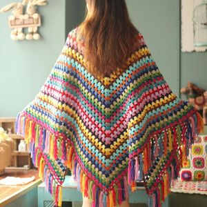 Foulards Japon Style Mori Fille Vintage Crochet Fleur Gland Châle Écharpe Cape Femmes Automne Hiver Tricoté Chaud Poncho Po Pushmina