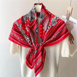 Écharpes coréenes paisley imprimé en soie écharpe 90x90cm mous pour femmes châle carré hijab broue ruban de bande de cheveux