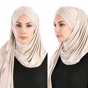 Bufandas Musulmanas Mujeres Cross Cap Bufanda Hijabs Color sólido Algodón Fibra de leche Mujeres Head wrap Jersey Turbante Pañuelo Diadema 230301