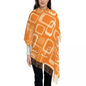 Bufandas Naranja Retro Mod Bufanda 60s Estampado cuadrado Chales cálidos Wrpas con borla larga Hombres Mujeres Gran diseño de invierno Foulard