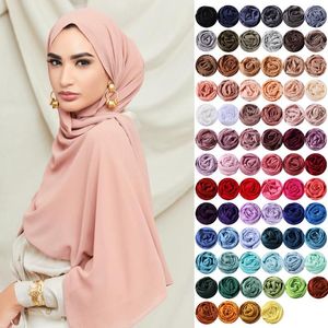 Bufandas Plain Chiffon Hijab Bufanda Mantón Mujeres Islámica Musulmana Velo Wraps Lady Echarpe Foulard transpirable 1pc 76 colores