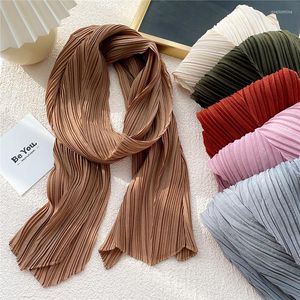 Pañuelos lisos para mujer, pañuelo de seda, cabeza de cinta larga, hiyab plisado pequeño, pañuelo musulmán, chal de Color sólido