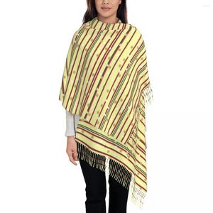 Bufandas de lunares y rayas para mujer, envolturas de línea vertical con borla larga, chales vintage de invierno, diseño de envoltura, Bufanda