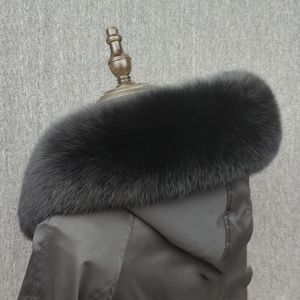 Écharpes véritable col de fourrure manteau d'hiver capuche décoration femme cou plus chaud écharpe châles de luxe noir