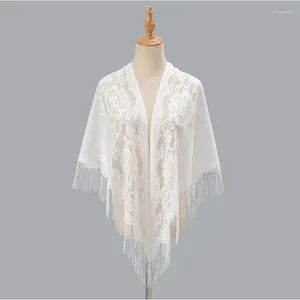 Bufandas Retro Triángulo Bufanda Capas Chales Envolturas Borlas puras Accesorios de fiesta de boda Encaje romántico Ahueca hacia fuera Poncho de mujer