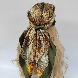 Bufandas Bufanda de seda Scarftop Headwraps para mujeres Vintage Four Seasons Hair Scarve 90 * 90cm Hijab Foulard Bandana Femme Headscarf J230703