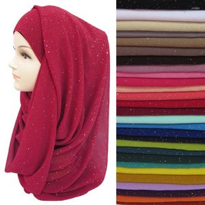 Bufandas Simple Multicolor Mujer Turbante Bufanda larga Musulmán Brillante Envuelto Sombrero Árabe Color sólido Hijab Chales delgados ligeros