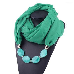 Bufandas Color sólido Joyería Declaración Collar Colgante Bufanda Damas Bohemia Pañuelo Foulard Femme Accesorios Hijab Tiendas