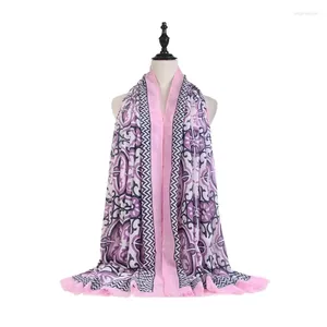 Foulards printemps mince satin imprimé châle écharpe style ethnique bord coloré losange crème solaire coton lin pour les femmes