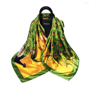 Foulards crème solaire châle paon imprimé carré écharpe dame plage écharpes femme Hijab mode Turban tête 90x90cm