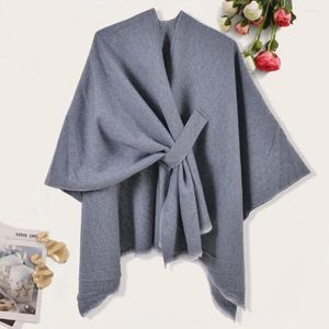 Foulards épais châle enveloppement élégant femme double face irrégulière ouverte avant manches chauve-souris cardigan chaud hiver cape poncho décontracté