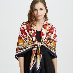 Bufandas Bufanda de seda de alta calidad para mujeres Estilo chino Zodiaco Imprimir Pashmina Tamaño grande Mantón Cuadrado Bandana Floral Kerchief Beach