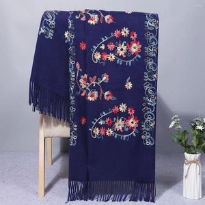 Bufandas de bufanda de bufanda cálida imitación de cachemira bordada color sólido estilo étnico tela de chal de tasel suave otoño invierno al por mayor