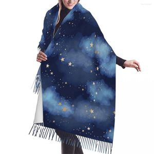 Bufandas Bufanda de borlas de invierno Lámina de oro Constelaciones Estrellas Nubes Mujeres Cachemira Cuello Cabeza Cálido Pashmina Señora Chal Wrap Bandana