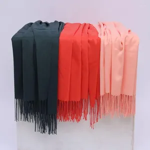 Bufandas Mujeres Bufanda de cachemira Sólido Grueso Cálido Casual Invierno para damas Hijabs Pashmina Chales Wraps Borla Femenina