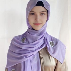 Foulards de luxe pour femmes, perles avec cristal, mousseline de soie, hijab, châles, enveloppes, couleur unie, musulman, 20 couleurs disponibles