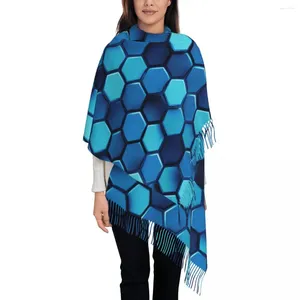 Bufandas Bufanda de mujer con borla Abstracto 3D Panal Representación Grande Invierno Otoño Chal Abrigo Azul Hexágono Ropa diaria Pashmina