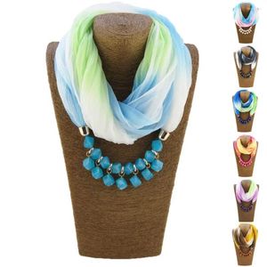 Écharpes femmes écharpe dégradé d'été couleur coloré coloré soflightweight résine pierres pendentif collier enveloppe