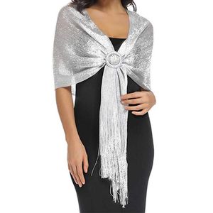 Foulards femmes écharpe scintillante grande fête avec glands châles métalliques pour robes de soirée maille cadeau enveloppes légères printemps automne