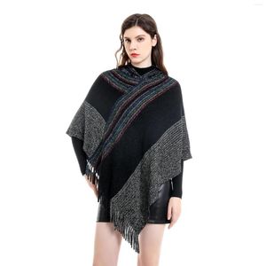 Bufandas Mujer Primavera Otoño Mantón Dama Sudaderas con capucha de punto Abrigo Rayas Jersey Suéter suelto con borla Poncho de otoño Venta al por mayor Nave de la gota