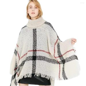 Foulards Femmes Printemps Automne Châle Dame Tricoté Wrap Plaid Pull Cape Lâche Pull À Col Roulé Automne Hiver Poncho En Gros FPWP02