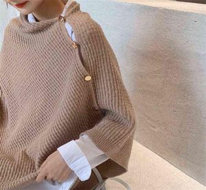 Bufandas mujeres versátil bufanda tejido envoltura sólida suéter con botones livianos otoño invernal tibio caliente poncho cape ca2158277