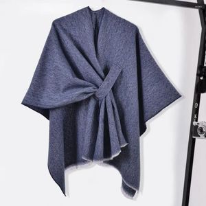 Écharpes femmes hiver automne cape double face irrégulière ouverte de châle avant enveloppe de batte de chauve-souris cardigan décontracté poncho chaud épais